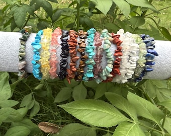 Handmade Crystal Chip Bracelet, Natural Gemstone Bracelet for Healing, Stress Relief, Emotional Balance & Calming Energy Jewelry