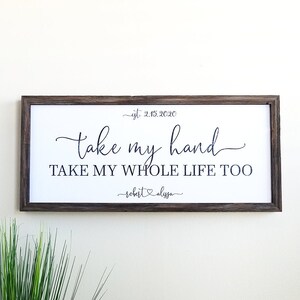 Farmhouse Wood Family Name Sign, Personalized Framed Established Sign, Personalized Wedding Gift, Rustic Last Name Sign, Take My Hand