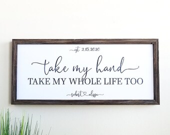 Personalized Newlywed Gift , Farmhouse Wood  Couples Name Sign, Personalized Wedding Gift, Rustic Last Name Sign, Take My Hand