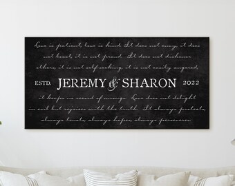 Personalized Wedding Gift, 1 Corinthians 13 Canvas Name Sign,  Anniversary Gift, Couples Name Plaque, Christian Newlywed Gift