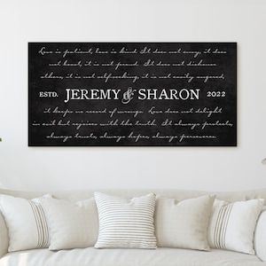 Personalized Wedding Gift, 1 Corinthians 13 Canvas Name Sign,  Anniversary Gift, Couples Name Plaque, Christian Newlywed Gift