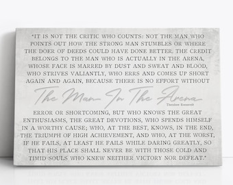 The Man In The Arena Canvas Wall Art | Theodore Roosevelt Quote | Home Office Art | Historical Motivational Entrepreneur Art Print