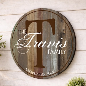Personalized Family Name Sign | Round Wood Established Sign | Custom Last Name Wall Decor | Wedding Anniversary Housewarming Gift |