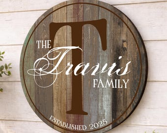 Personalized Family Name Sign | Round Wood Established Sign | Custom Last Name Wall Decor | Wedding Anniversary Housewarming Gift |