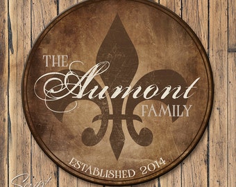 Personalized Wood Family Established Sign, Round Personalized Family Name Sign, Fleur De Lis Name Sign with Est Date, 4 Sizes