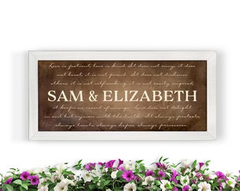 Personalized Family Name Sign | Farmhouse Wood Name Sign | Personalized Wedding Anniversary Gift | Rustic Last Name Sign | 1 Corinthians 13
