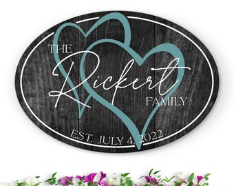 Wood Family Last Name Sign | Oval Personalized Family Name Sign | Wood Wedding Anniversary Gift | Established Date | 2 Sizes