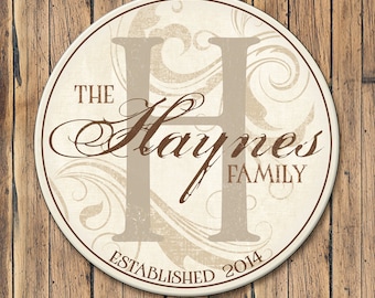 Personalized Wood Family Name Sign, Last Name Wood Plaque Includes Established Date & Monogram, 4 Sizes
