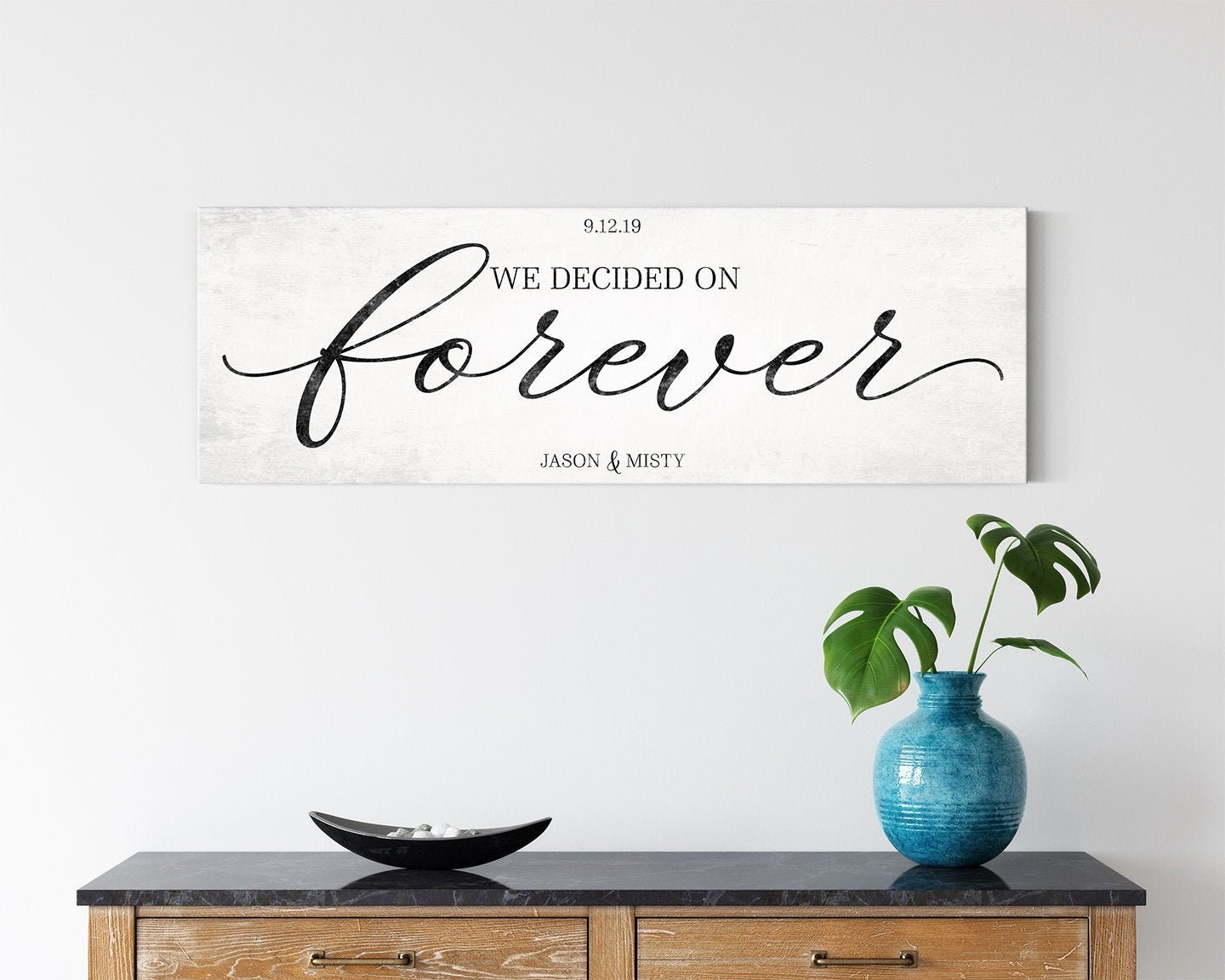 Toile Personnalisée « We’ve Decided On Forever » – Cadeau Mariage Sur Mesure – Style Gothique Noir Et Gris