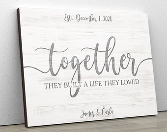 Personalized Wood Name Sign, Together They Built A Life They Loved, Wedding Anniversary Gift