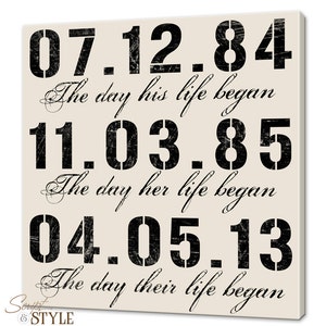 Personalized Special Dates Canvas Wall Art, Important Dates Typography Sign, Wedding Sign, 16x16 image 1