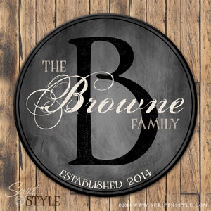 Personalized Family Established Sign, Personalized Family Name Sign, Last Name Sign, Wall Art with Established Date & Monogram, 4 Sizes image 1