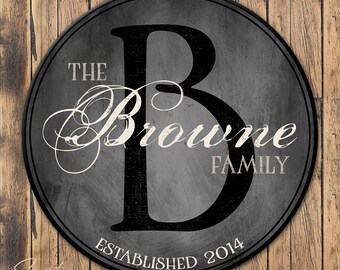 Personalized Family Established Sign, Personalized Family Name Sign, Last Name Sign, Wall Art with Established Date & Monogram, 4 Sizes