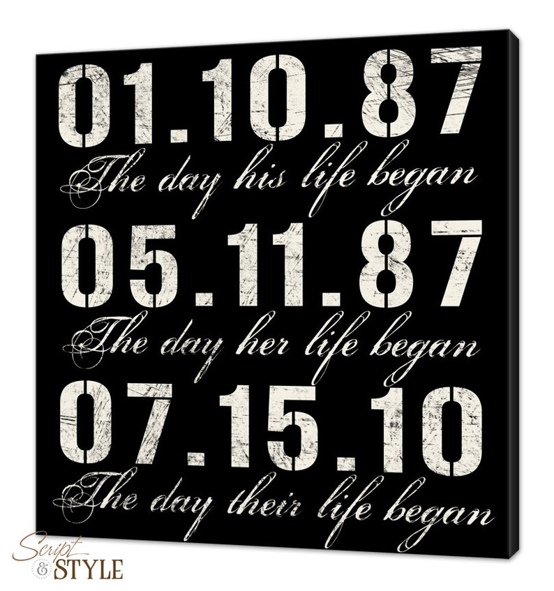 Personalized Special Dates Canvas Wall Art, Important Dates Typography Sign, Wedding Sign, 16x16 image 2