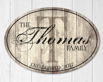 Family Established Sign, Wood Personalized Family Name Sign, Oval Last Name Sign with Established Date & Monogram, 2 Sizes