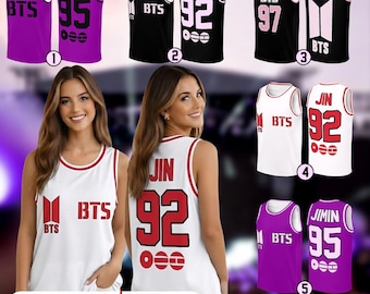 Maillot de basket-ball débardeur inspiré des BTS, chemise avec numéro de nom personnalisé, cadeau de l'armée, tenue de fan OT7 Kpop