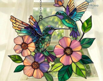 Hummingbird & Flower Resin Suncatcher – Colorful Window Hanging for Nature-Inspired Home Décor