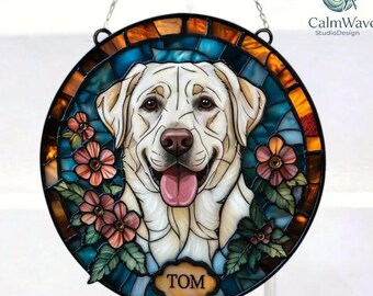 Custom Pet Portrait Suncatcher – Memorial Dog Gift, Stained Glass Window Hanging, Loss of Pet