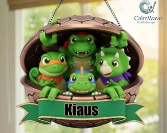 Ninja Dinosaur Suncatcher – Personalized Dino Warrior Gift, Cartoon Animal Window Hanging Decor