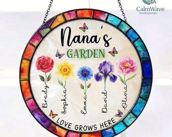 Nana's Garden Stained Glass Suncatcher, Mothers Day Gifts for Nana, Gigi, Nana Gifts, Grandma Gifts From Grandkids, Grandson, Granddaughter