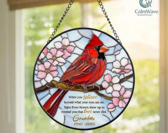Custom Cardinal Stained Glass Suncatcher, Mother's Day Gift Window Hanging, Loss of Grandma Gift, Remembrance Gift, Nana's Blessings