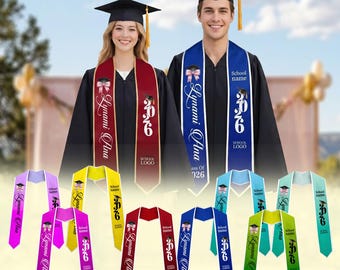 Custom Graduation Stole with Logo, Name and School 2026, Personalized Class Year Sash, Custom School Grad Stole Gift