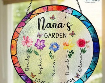Nana's Garden Stained Glass Suncatcher, Mothers Day Gifts for Nana, Gigi, Nana Gifts, Grandma Gifts From Grandkids, Grandson, Granddaughter