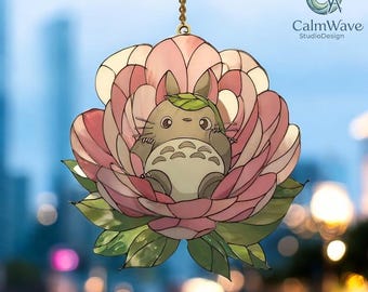 Atrapasueños floral de Mi vecino Totoro, adorable arte colgante con flores de Totoro, decoración de ventana de anime japonés de Studio Ghibli, regalo navideño para ella
