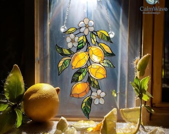 Accrochage de fenêtre en acrylique avec branche de citron, décoration de citron, cadeau pour amateur de citron, décoration d'intérieur d'été, cadeau branche de citron, cadeau fête des mères, cadeau pour maman