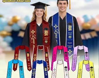 Personalized Graduation Stole Logo Name School, Custom Class of 2026 Sash, Elegant College High School Grad Gift
