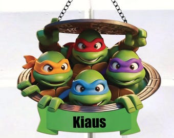 Custom Hero Turtle Suncatcher – Green Sword Turtle Gift, Cute Cartoon Animal Window Decor