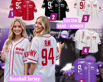 BTS Baseball Jersey – Custom Name & Number, Army Fan Gift, Kpop Concert Outfit, OT7 Purple Jersey