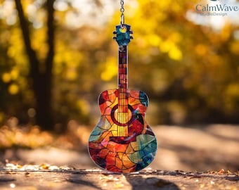 Acoustic Guitar Acrylic Suncatcher, Stained Glass Effect Musical Instrument Window Hanging, Music Lover Home Decor Gift for Guitarist 2025