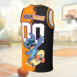 A basketball jersey with a cartoon character on it, featuring a skateboard and the number 00.