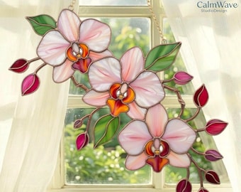 Custom Pink Orchid Acrylic Suncatcher, Color Flower Window Hangings for Garden Decor, Boho Nature Lover Suncatchers Gift Mothers Day