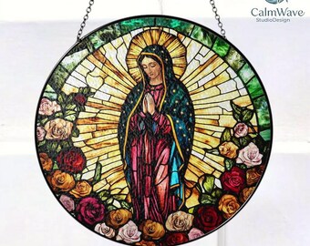 Lady of Guadalupe Glass Suncatcher, Religious Virgin Mary Window Hanging, Religious Virgin Mary, Mother of God, Catholic Suncatcher