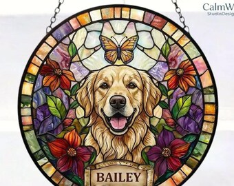 Personalized Dog Portrait Stained Glass Suncatcher, Custom Pet Memorial Stained Glass Photo Suncatcher, Dog Loss Keepsake, Pet Loss Gift