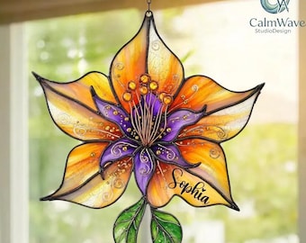 Rapunzel Flower Faux Stained Glass Suncatcher, Tangled Flower Acrylic Window Hanging, Magical Flower Gift for Disney Fans Disney Princess