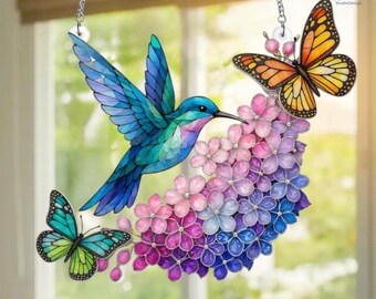 Acrylic Hummingbird Suncatcher, Colorful Bird Art Gift for Garden and Nature Lovers Handmade Window Hanging Decor