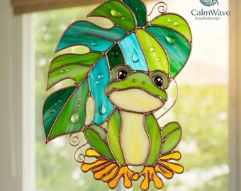 Cute Frog Leaf Acrylic Suncatcher, Window Hanging Decor, Nature Animal Ornament, Garden Gift, Kawaii Frog Sun Catcher