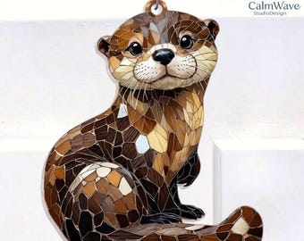 Otter Acrylic Suncatcher Hanging, Otter Ornament, Otter Lover Decor, Otter Gift, Otter Window Decor, Animal Lover Gifts, Window Otters Art
