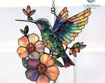 Colorful Window Hanging for Nature-Inspired Home Décor - Hummingbird & Flower Resin Suncatche