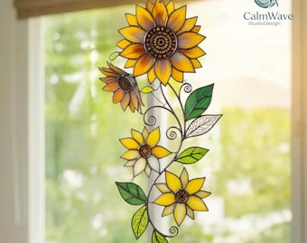 Sunflower Acrylic Suncatcher, Window Hanging, Botanical Art,2d Flat Print , Nature Lover Gift