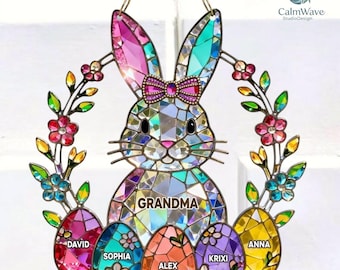 Personalized Grandma Easter Bunny Suncatcher, Custom Bunny With Kids Names Window Hanging, Spring Family Gift Deco