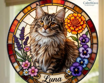 Personalized Cat Memorial Suncatcher, Stained Glass Pet Loss Gift
