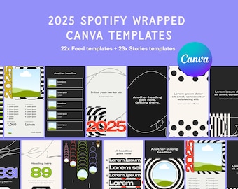 2025 Spotify Wrapped Canva Templates - Editable Customizable Social Media Post & Story Kit (Digital Download)