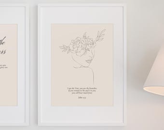 I Am the Vine You Are the Branches Scripture | John 15:5 Printable | Christian Minimalistic Line Art Decor | Bible Verse Digital Download