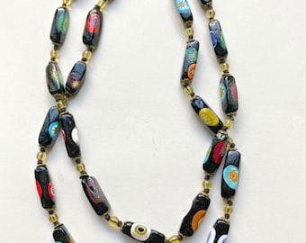 Vintage Murano Millefiori Glass Bead Necklace, Hand Knotted, Italian Artisan