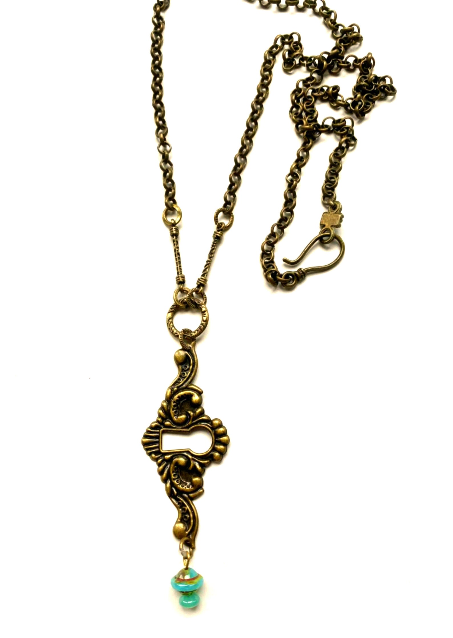 Long Fancy Antique Brass Necklace With Premium JABLONEX Czech Glass