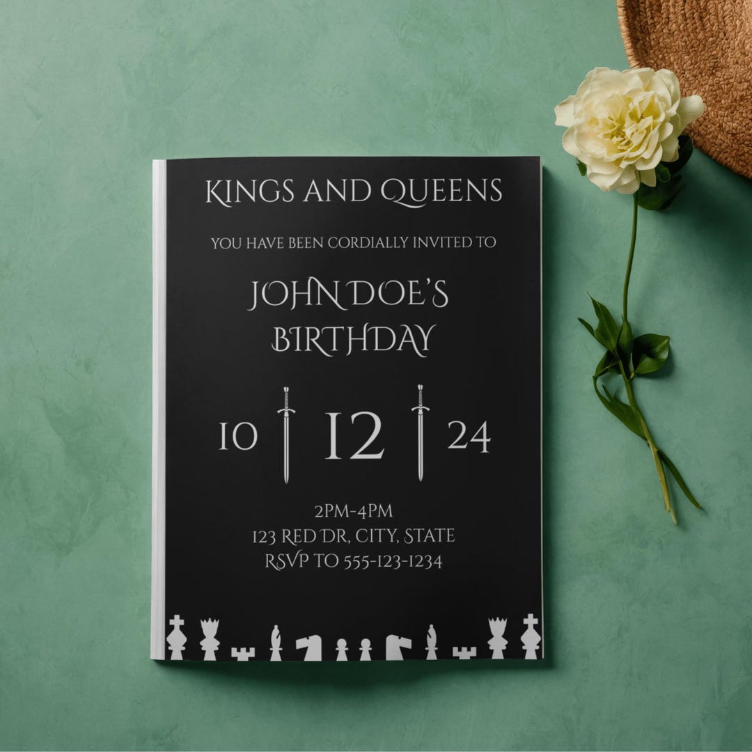 Kings Invite Chess Birthday Invitation / Kings and Queens Party Invite / Canva Pro ...